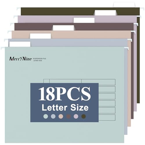 MerryNine - Merrynine 18pcs Hanging File Folders Letter Size, Assorted Colors File Folders for Filing Cabinet with 1/5-cut Adjustable Tabs and Inserts, 6 Mixcolor (3pcs Each)