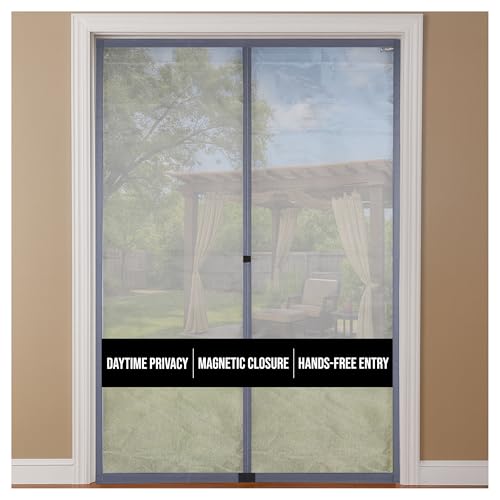 Image of Privacy Magnetic Screen Door 36x82 in - Heavy Duty Grey Mesh with Magnets | Sun-activated coating blocks daytime views, windproof edge seals, quick, tool-free hook and loop tape installation