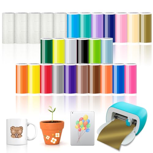 28 Stück Smart Vinyl Permanent für Cricut Joy Smart Adhesive Vinyl Permanent mit Transferfolie 14x30.5cm Vinyl Plotter Film Plotterfolie Selbstklebend für DIY Tassen Auto Dekoration