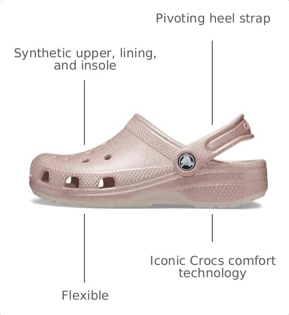 Image of Crocs Kids Classic Glitter Clogs, Quartz Glitter, 5 Big Kid