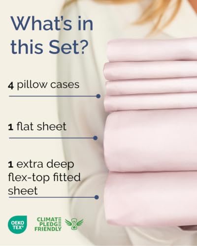 Image of Extra Deep Flex Top Split Head King Sheet Set - 6 Piece Breathable and Cooling Sheets - Hotel Luxury Bedding for Women, Men, Kids & Teens - Easy Secure Fit - Extra Deep Pockets - Lavender Pink