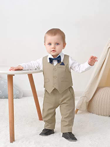 Image of DISAUR Baby Boy Clothes Toddler Boy Outfits 4PCS Gentleman Dress Romper /Vest /Pants /Bow Tie Cotton Suit Sets