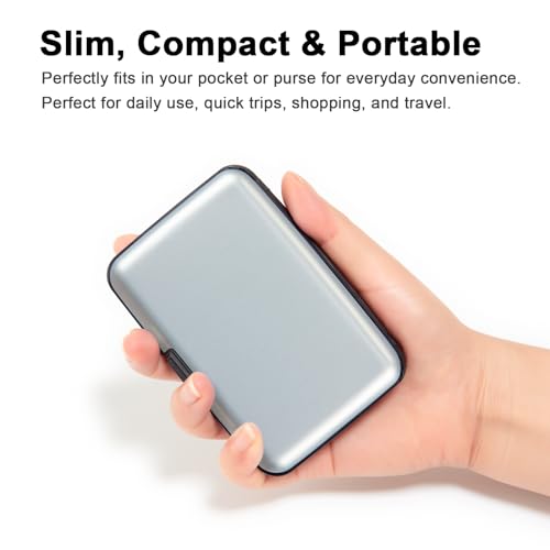 Image of Credit Card Holder Small RFID Blocking Wallet Business Metal Slim Mini Aluminum Hard Case for Women Men, Silver, small, Minimalist, Compact, American