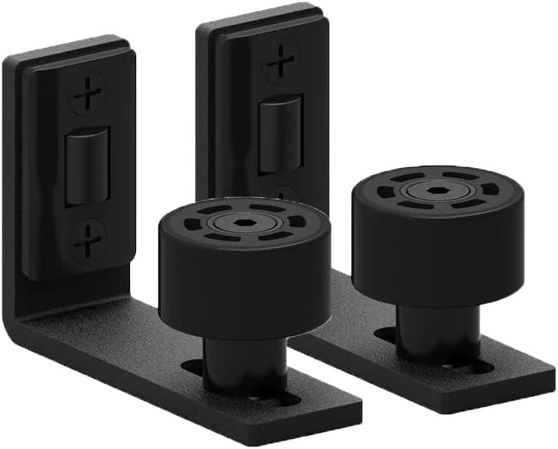 Guía de piso ajustable para puerta corrediza de granero, guía de piso para paredpuerta inferior negra (paquete de 2 unidades)