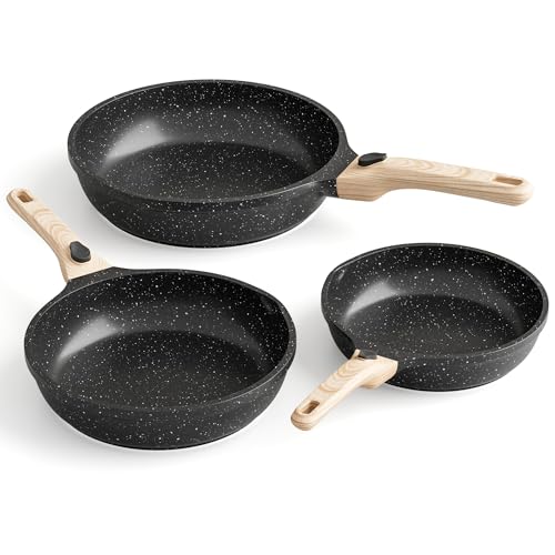 RIOVARM Juego de sartén antiadherente de inducción con mango extraíble negro