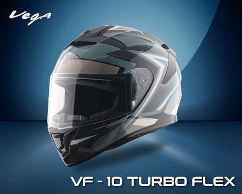 Image of Vega VF 10 Turbo Flex Full Face Motorcycle Helmet with Shock-Absorbing Liner, Lightweight Shell, Aerodynamic Design, Ventilated Interior, Comfortable Fit, and Trendy Black White Finish Black White L