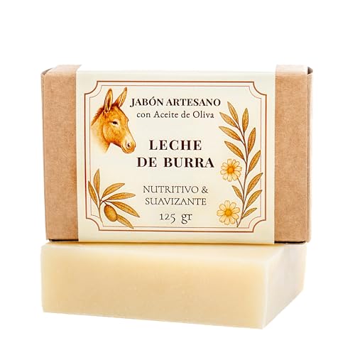 CABRERIZO SOAP JABON DE LECHE DE BURRA NATURAL 125 gr. con Aceite de Oliva - Pastilla de Jabón Artesanal de cara y cuerpo para una limpieza natural de la piel - Limpiador facial hidratante y nutritivo