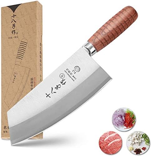 SHI BA ZI ZUO Chef Knife Chinese Vegetable Cleaver for Kitchen 7-inch Stainless Steel Kitchen Knife with Ergonomic Design Comfortable Wooden Handle
