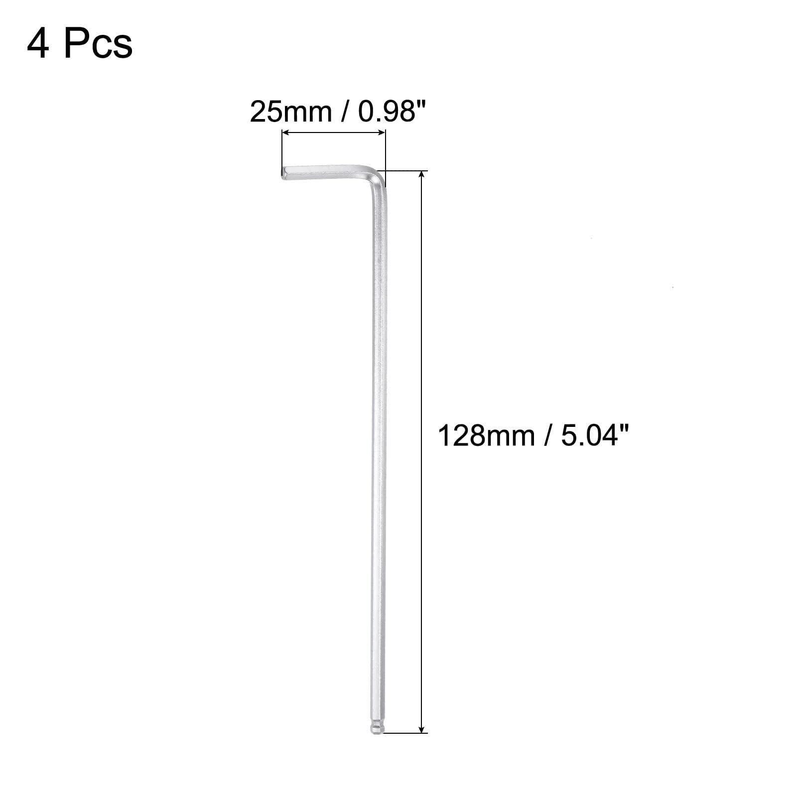 TOP-VIGOR 4Pcs 1/8" Ball End Hex Key Wrench, L Shaped Long Arm Allen Key for Household DIY Professional Machine Repairing, CR-V - Image 2