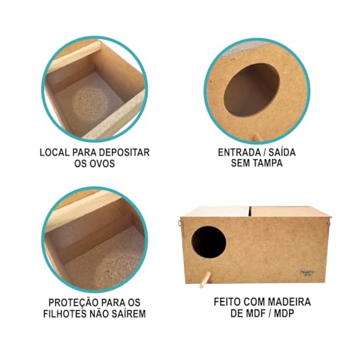 Ninho para Calopsita em MDF, Casa de Pássaro com Gancho, Criadeira para Gaiola