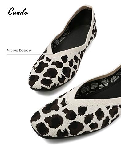 cundo Round Toe Flat Shoes for Women Knitted Comfort Ballet Loafers - Leopard - Image 3