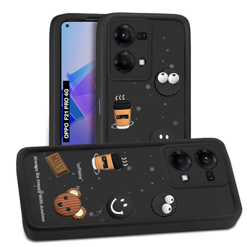 Image of AESTMO Back Case Cover for Oppo F21 Pro 4G Cover | Cute Fun Cartoon 3D Ball | Coffee Silicone Case | Full Body Protection | Camera Protection Back Cover for Oppo F21 Pro 4G (Black)