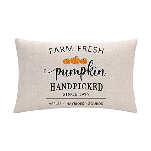 Autumn Harvest Pumpkin Pillow Covers Farm Fresh Pumpkin Pattern Rectangular/Waist Cushion Cover Farmhouse Autumn Thanksgiving Home Decorations Pillowcases 12”×20” for Sofa Couch Bed Cover