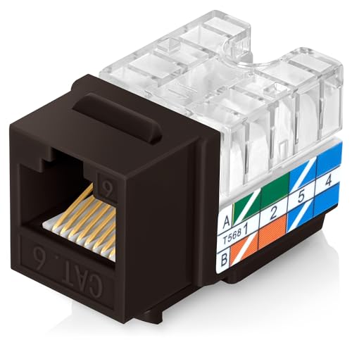 Image of Everest 90 Degree RJ45 Cat6 Keystone Jacks Slim Profile 50-Pack Brown | Compatible with 90 Angled Speed Termination Tool - easyJACK (B094WB91H3)