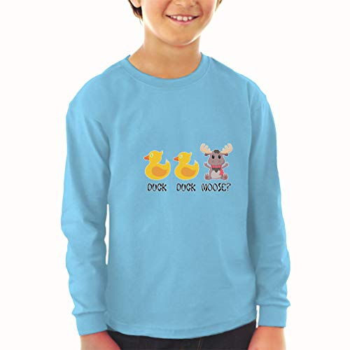 Kids Long Sleeve T Shirt Duck Moose Bird and Animal Cotton Boy & Girl Clothes Funny Graphic Tee Oxford Gray Design Only 5 6T2