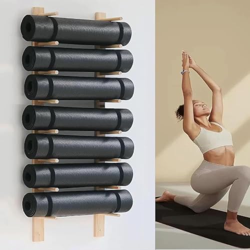 Soporte para esterilla de yoga montado en la pared, estante de almacenamiento que ahorra espacio para gimnasio en casa u oficina, organizador de equipo de fitness duradero para un fácil acceso y