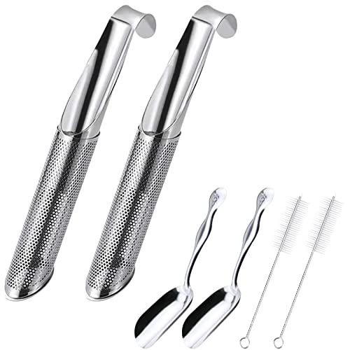 2 Set Stainless Steel Tea Infusers, 2 Pack Tea Strainer with Brush & Tea Spoon Loose Tea Diffuser Fine Mesh Tea Filter Stick Pipe with Cup Hook Tea Infuser Strainer for Tea Leaves Herbs Spice