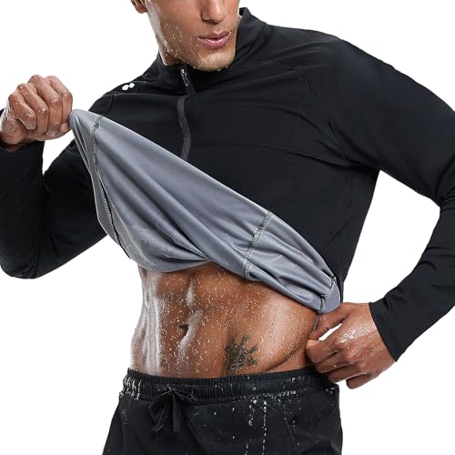HOTSUIT Sauna Jacket for Men Quarter-Zip Long Sleeve Sauna Shirt Anti-Rip Heat Trapping Sweat Jacket for Workout Black 2XL