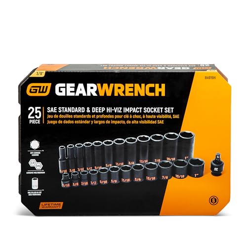Image of GEARWRENCH 25 Piece 3 /8 inch Drive 6 Point SAE Hi-Viz Standard & Deep Impact Socket Set | 84919H