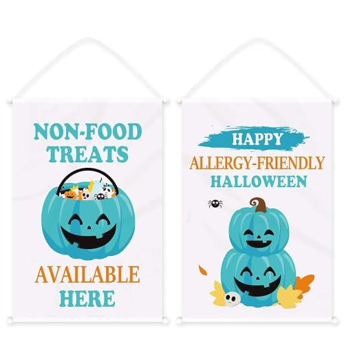 Teal Pumpkin Project Yard Flags, Non-food Treats Available Here Signs Allergy-friendly Halloween Trinkets and Treats Garden Flags, Set of 2