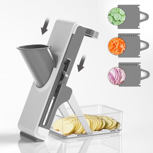 FEICO Upgrade Safe Mandoline Slicer potato slicer - Adjustable Mandoline Slicer food chopper, Fries Cutter, Kitchen Chopping Artifact, Gift (White-dark gray)