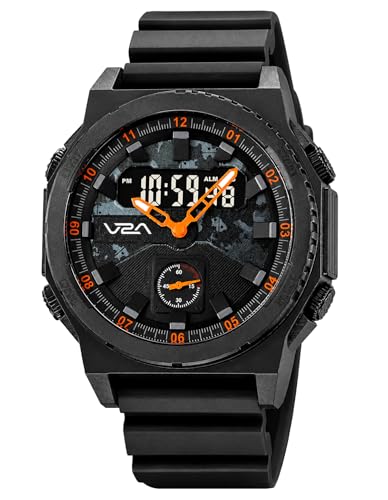 Image of V2A Stryke TERRAX 2855 Analog-Digital Watch for Men | Tactical Black Performance Dial with Digital Display | Rugged Everyday Sports & Outdoor Style Watch | 50M Waterproof
