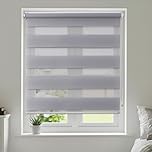 Maritown No Drill Day and Night Zebra Roller Blinds for Windows Double Layer Light Filtering Privacy and Blackout Blinds Stick on Easy Fit for Bedroom,Kitchen,Bathroom (Grey, 45W x 160H cm)