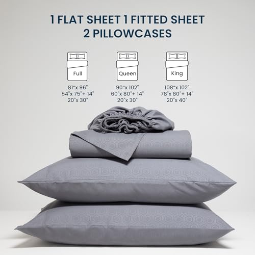 SLEEP ZONE Full Size Bed Sheets, 4 Piece Hotel Luxury Embossed Bedding Sheets with Fitted Sheet, Flat Sheet & 2 Pillowcases - Deep Pocket (Honeycomb Gray)