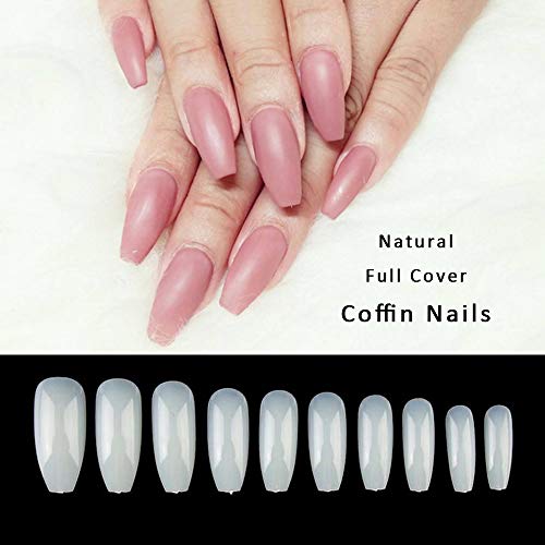 500PCS Coffin Nails Full Cover Ballerina Nail Tips False Artificial Acrylic Nails (Full-Natural)