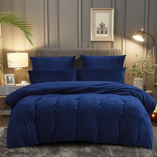 DXHOME Flanell Winter Bettwäsche 135x200cm Plüsch Blau Marineblau Kuschlige WinterBettwäsche Microfaser Cashmere-Touch Bettwäsche Bettbezug mit...