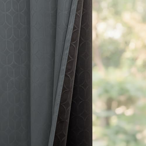 Image of HOMEMONDE 100% True Blackout Curtains 8 Feet Long - Set of 2 Curtains| Embossed Design | Light Block Thermal Insulated & Noise Reducing Room Darkening Curtains (Grey, 96Inch)