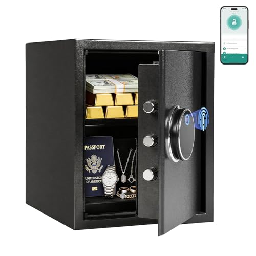 XDeer 1.2 Cu.Ft Smart Biometric Gun Safe with Fireproof Bag, Home Security Safe Box with Adjustable Racks,Quick-Access Fingerprint Safe,Small Safes for Home Money Medicines Jewelry Valuables 1PCS