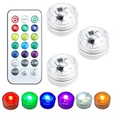 Small Submersible LED Lights with Remote Control, Mini LED Tea Lights Waterproof Battery Operated Flameless Lights for Aquarium Pond Vase Fishtank Party Christmas Halloween Wedding Decoration