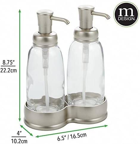 mDesign Double Hand Soap Dispenser  Double Refillable Soap Dispenser Unit  2-in-1 Hand Soap and Lotion Dispenser Set  Clear/Matte Silver
