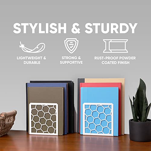 L-Shaped Book Stopper, Rustproof Bookends Decorative Unique For Home, 6.25 (L) X 6 (W) Inches, 1 Pair, White - Geomod #TOP1