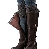 FAYBOX Short Women Crochet Boot Cuffs Winter Cable Knit Leg Warmers Dark Gray