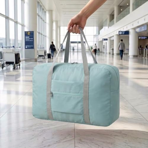 Lightweight Foldable Travel Duffel Tote with Trolley Sleeve, Carry-On Underseat Bag for Women and Men – Ideal for Gym, Overnight, and Airline Travel, Peppermint green, Sports