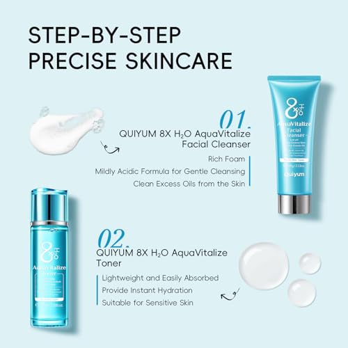 QUIYUM Skin Care Set, Skincare Gift Set, Skin Care Sets for Women with AquaVitalize Cleanser, Toner, Serum, Eye Cream, Face Cream Mother's Day Christmas Birthday Daughter Wife - Image 5
