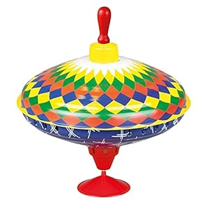 Lena 52225 Bolz brommtol multicolor 19 cm, zwaaitol van blik, klassieke pomptol, plaattol met kleurrijk motief, tol met…