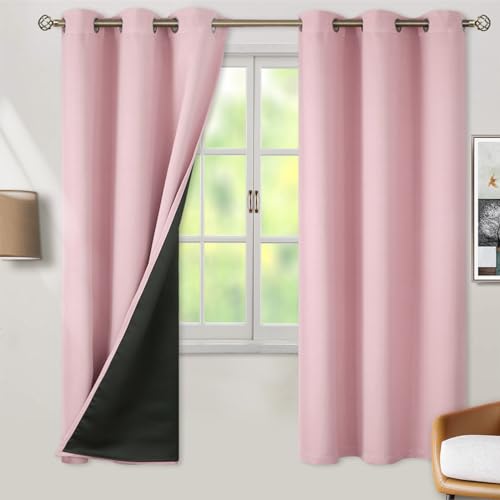 Image of BGment Baby Pink 100% Blackout Curtains for Nursery Bedroom 72 Inch Length 2 Panels, Thermal Insulated Full Light Blocking Grommet Noise Cancelling Window Curtains for Girls Room, 42 Inch Wide Each