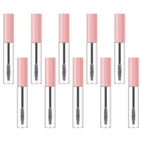 Healvian Botellas de Rímel Recargables 10 Ml 10 Piezas Tubo Vacío para Pestañas y Delineador de Ojos Color Rosa para Maquillaje y Práctica Diaria