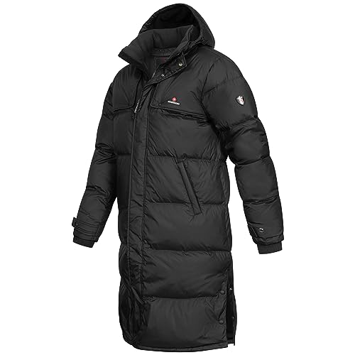 Höhenhorn Bannalp Abrigo de invierno para hombre de plumón, chaqueta acolchada, largo, forrado, certificado RDS, con capucha desmontable, Negro , L - imagen 4