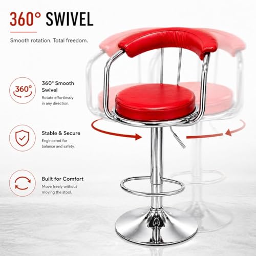 Image of Kemon Modern Adjustable Swivel Bar Stool Chair with Backrest, PU Leather Hydraulic Counter Stool with Footrest for Kitchen Island, Cafe & Home Bar (1, Red, Round Barrel Stool)