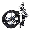 BSTSEL 26 Inch Wheels Folding Mountain Bike 3-Spoke Wheels Bicycle Foldable Mountain Bike Gears 21 Speed with Dual Suspension Disc-Brake Suitable for Unisex Men And Women (Black&Blue) #2