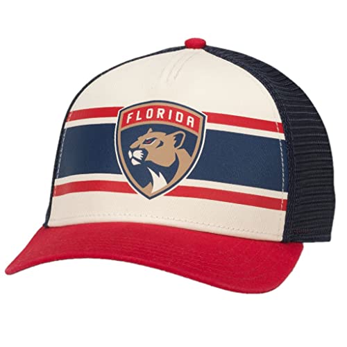 AMERICAN NEEDLE Officially Licensed NHL Hockey Florida Panthers Sinclair Adjustable Snapback Baseball Trucker Hat Navy/Ivory/Red (21001B-FLP-NIR)