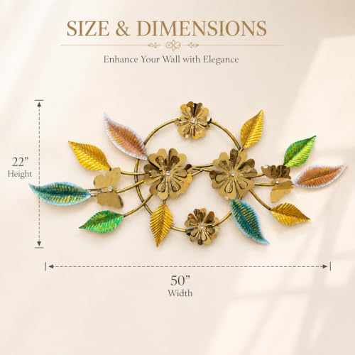 Image of SHREE 'O' GREEN TECH - Big Decorative Floral Metal Wall Hanging Multicolor Flower Leaf Artwork Handcrafted Home Decor for Living Room Bedroom Dining Room (50 x 22 Inch)