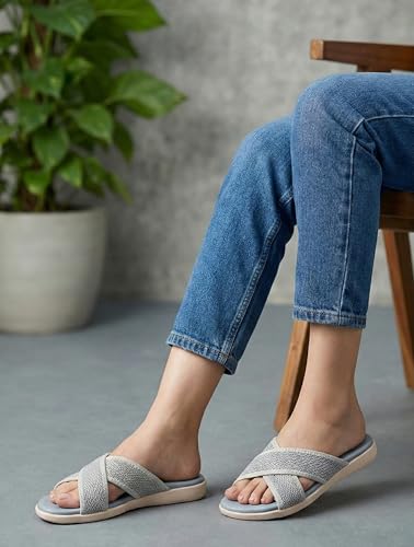 Image of Moshun Criss Cross Sandals for Women & Girls | Multi Strap & X Strap Flat Sandals, Bounce Back Technology Footbed with Adjustable Strap, Anti-Slip Sole | Lightweight Daily Wear Casual Slip-On Sandals
