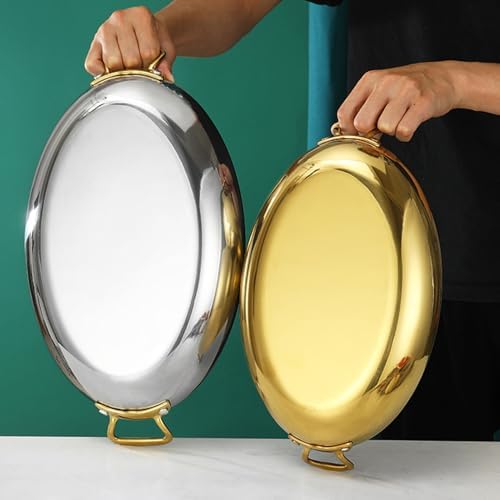 Stainless Steel Oval Paella Pan for Seafood & Lobster, Non-Stick Uncoated Cooking Pot with Dual Handles, Ideal for Outdoor Camping & Parties