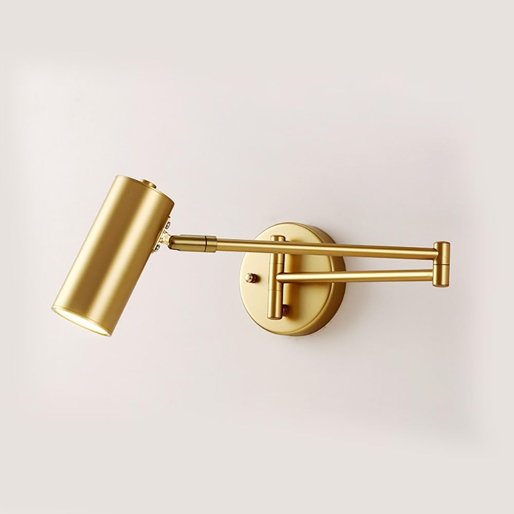 Lampy Ścienna Nowoczesna z Ramieniem LED, Kinkiet Regulowany Oświetlenie Ścienne Czytania Cylindryczne do Sypialni Salon Biuro E26(Gold,3 modes)