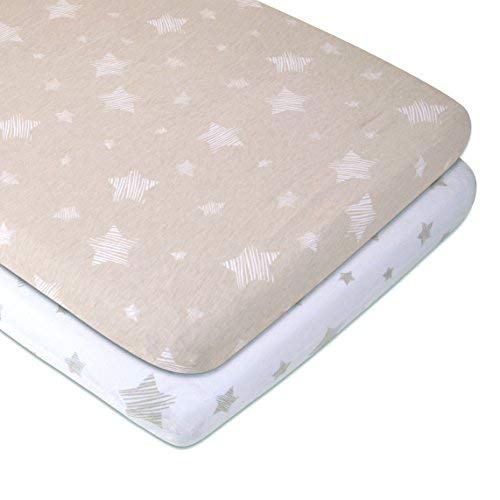 Bassinet Sheet Set 2 Pack 100% Jersey Cotton for Baby Girl and Baby Boy by Ely's & Co. - Tan Drawn Star Design by Ely's & Co.